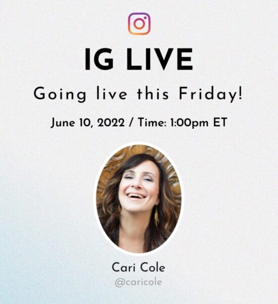 Blue backgroudn with text that reads IG live with Cari Cole