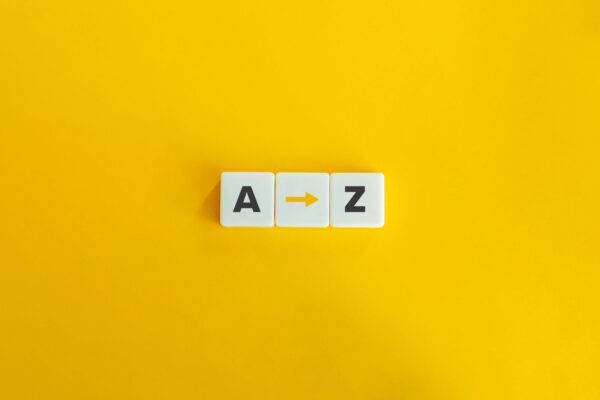 Yellow background with blocks showing letter a to z