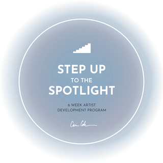 Step Up to the Spotlight Blue Circle with text that says 6 Week Artist Development Program