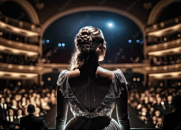 confident female vocal artist standing in front of an audience after performing