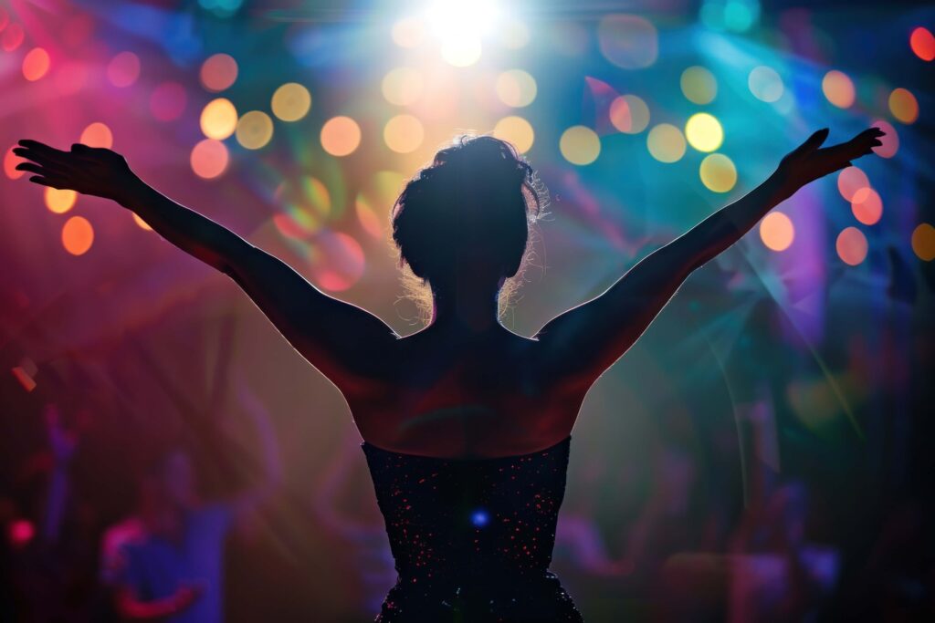 female vocal artist enjoying applause after performance