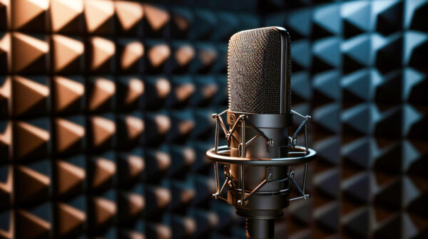 Professional microphone in a sound recording studio